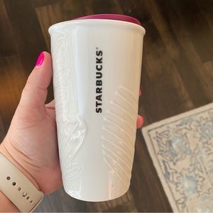 Starbucks white Floral Ceramic 10 oz Hot Tumbler